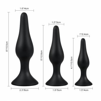 Utimi - Plugs Anales de Silicona para Relajación Anal, color Negro, 3 Piezas. Envíos a Guipúzcoa