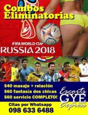 Ven a disfrutar de nuestros combos eliminatorias  EscortsGYExpress