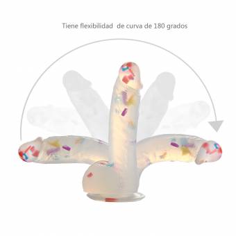 Louviva: Dildo Cristal Estimular Punto-G 100% Sumergible con Ventosa de Succión, Envío Discreto( Transparente, Partículas de Color ). Envíos a Ciudad Real