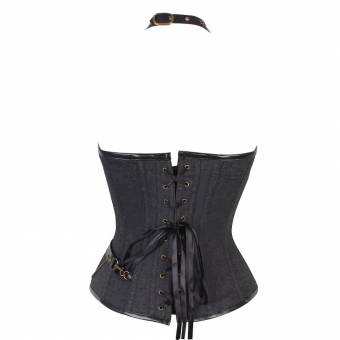 FeelinGirl Cool Warrior diseño de la mujer acero deshuesada brocado Vintage Steampunk Bustiers corsés Blackness L/66,04 cm(Ajusta Natural Cintura 27