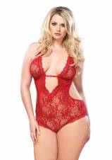 Leg avenue teddy encaje con escote en v plus rojo. Envíos a La Rioja