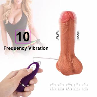 Consolador vibrador de Silicona Pura de Doble Capa, 18cm Dildo Vibración Masajeador de 10 Frecuencias Realista Pene Cock Dong con Potentes Ventosas. Envíos a Vizcaya