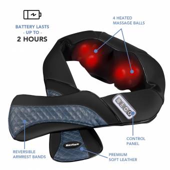 MaxKare Masajeador Shiatsu Inalámbrico para Cervicales, Cuello, Hombro, Cintura y Espalda, Batería Recargable, con funcion de calor para uso en Viajes, Hogar y Oficina. Envíos a Ciudad Real