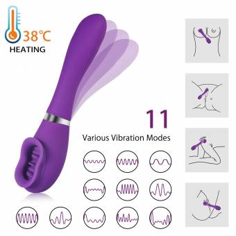 Lovey Angel Vibrador lengua con movimiento pendulante Función de calentar +10 Modos +Sumergiable y Recargable + Masajeador Suave Blandito para Mujares +Doble motor Inteligente+Cilicona de grado méd
