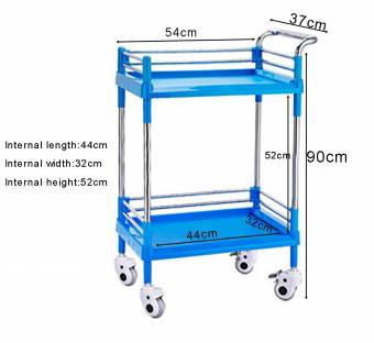 ZCJB Carrito Médico Azul | Trolley De Tratamiento De Acero Inoxidable | Equipos De Laboratorio Médico Carros | Carro De Doble Capa | Coche De Servicio De Hotel (Tamaño : S(L54*W37*H90cm)). Envíos