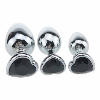 Tres Piezas Plug Anales En Forma de Corazón Plug Anales Berg Crystal Color Plata Acero Inoxidable Plug Anal Metal Patio Trasero Enganche (Negro). Envíos a Cáceres