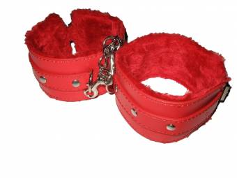 Saphira Sextoys. Red handcuffs in faux leather with fur BDSM. Esposas Bondage. Envíos a Teruel