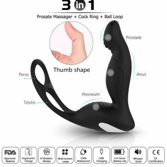 3 in 1 Masajeador de Prós-tata con Anillo de Gallo y Ball Loop,  9 Velocidades Punto G Vibr-ador Impermeable Ju-guete Se-xual An-al para Hombres y Parejas, USB Recargable - Empaquetado Discreto. Env