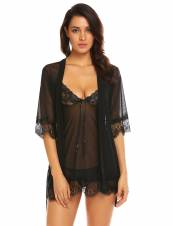 Colfeel Mujeres 3 pcs Lencería Erotica Pijamas Encaje Camisones Sexy Transparente con Tanga Batas y Kimono con Cinturón. Envíos a Lleida