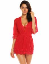 Colfeel Mujeres 3 pcs Lencería Erotica Pijamas Encaje Camisones Sexy Transparente con Tanga Batas y Kimono con Cinturón. Envíos a Madrid