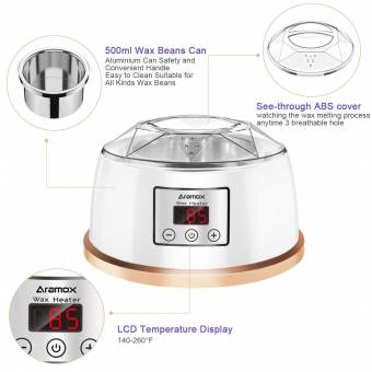 Calentador de Cera Eléctrico 500ml Depilación con Cera con Pantalla LCD 400g frijoles de cera, 10 Espátulas de Madera Depilación de Vello, Blanc. Envíos a València