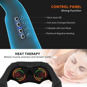 ElleSye Masajeador de Cuello y Hombros Básico,Shiatsu Masajeador Cervical de Calor Infrarrojos e Intensidad Regulable con 8 Nodos para Cuello Hombros Espalda Piernas, Masajeador Electrónico Alivio 