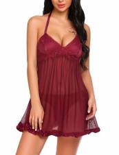Scallop Conjunto de Lencería Babydoll Halter Sin Espalda Encaje Camisón Picardías. Envíos a A Coruña