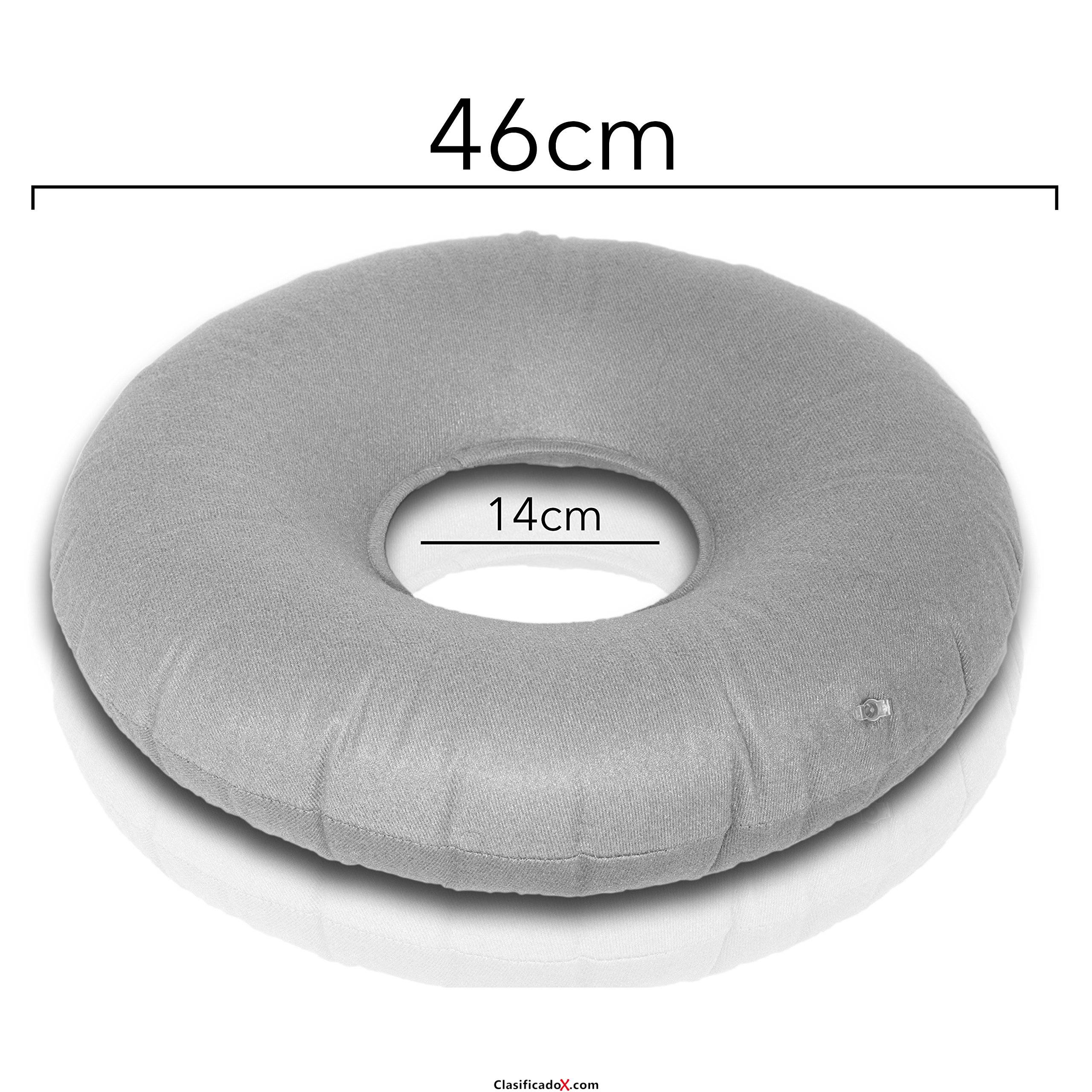 TAKIT Cojín Inflable Redondo 46cm - Almohada Médica Apta Para El Dolor Hemorroidal, Llagas De Cama, Coccidinia, Quiste Pilonidal, Dolor Perineal, Embarazo - Genial Para Sillas De Ruedas - Gris. Env