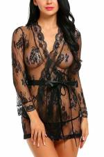 Aranmei Mujer Conjuntos de Lencería Erótica Camisón Babydoll Encaje Ropa de Dormir Transparente Kimono(Negro,Small). Envíos a Guadalajara