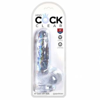 B-CONSOLADOR KING COCK CLEAR 6 CON TESTICULOS.El consolador King Cock Clear de 5 pulgadas es un consolador translúcido con un diseño de miembro