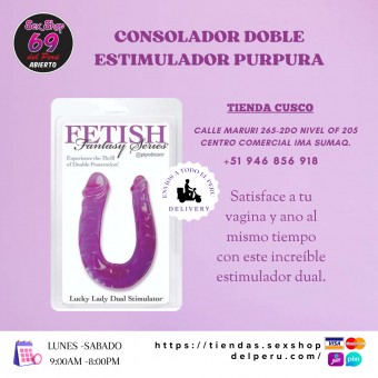 CONSOLADOR DOBLE ESTIMULADOR PURPURA.  SEX SHOP CUSCO ENVIOS A TODO EL PERU