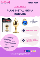 SEXSHOP69..WPP: 950319453--PAITA -- PLUG DORADO CON GEMA AZUL